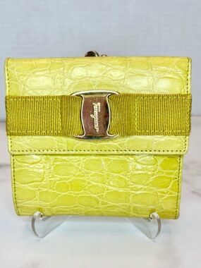 Salvatore Ferragamo Yellow Croc-Embossed Gancini Wallet